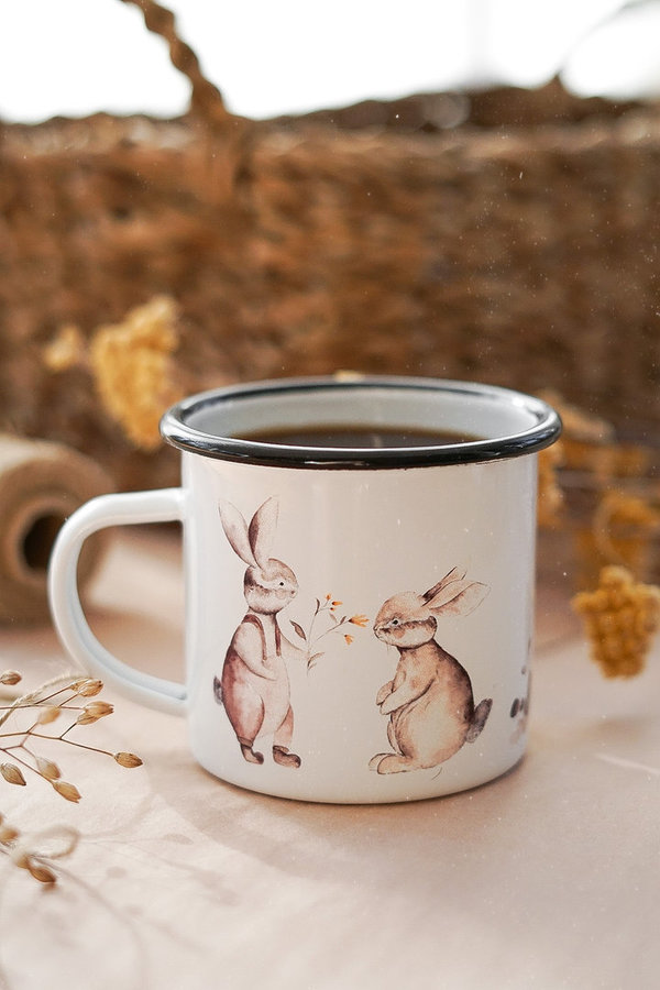 Emaille Tasse -Hasenliebe-