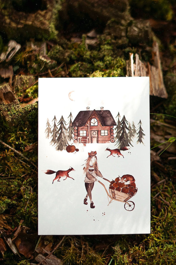 Grußkarte -Herbst im Fuchs Wald-